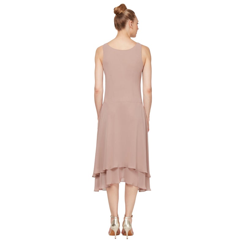 S.L. Fashions Women's Regular Mother of The Bride Dress with Embellished Neckline & Shoulder, Wedding Guest, Cashmere, 16 - Image 4
